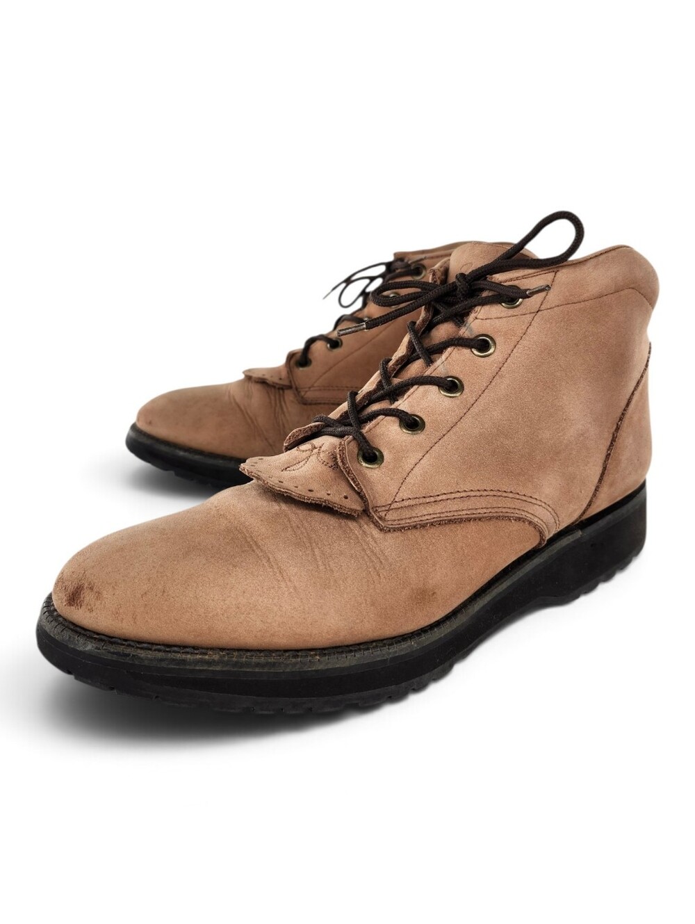 Tony Lama Tan Nubuck Leather Kiltie Lace-Up Padded Collar Ankle Work Boots